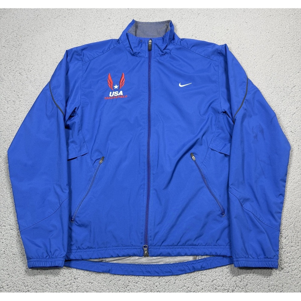 Nike USA Track &‎ Field Jacket Mens Small Blue Running Clima Fit Windbreaker